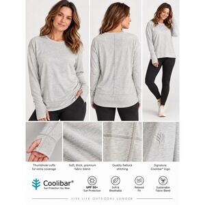 Coolibar LumaLeo Relaxed T Shirt XL UPF 50+ Sun Protection Long Sleeve Gray